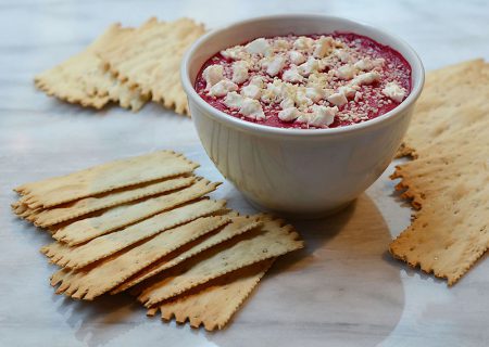 Beet Borani With Feta and Toasted Sesame Seeds with La Panzanella Croccantini crackers