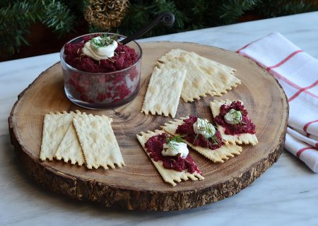 Roasted Beet And Walnut Dip with La Panzanella Croccantini crackers