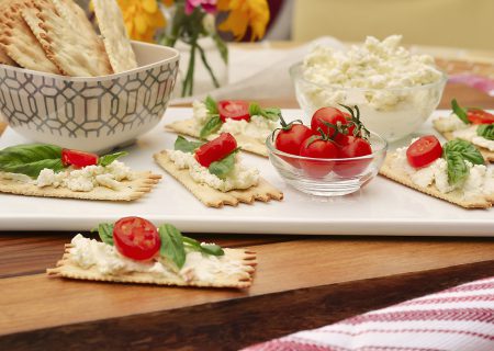 Croccantini With Basil, Tomato, And Herbed Cheese Spread with La Panzanella Croccantini crackers