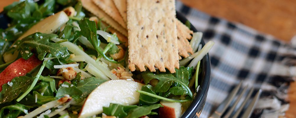 Red Pear Salad With Lemon Parmesan Dressing with La Panzanella Croccantini crackers