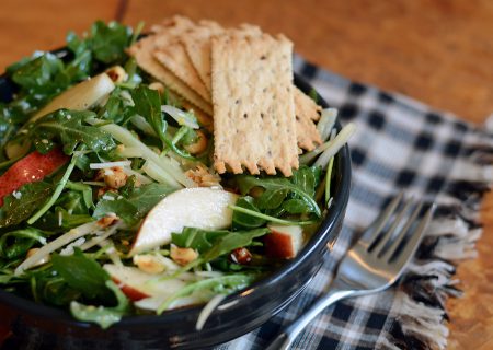 Red Pear Salad With Lemon Parmesan Dressing with La Panzanella Croccantini crackers