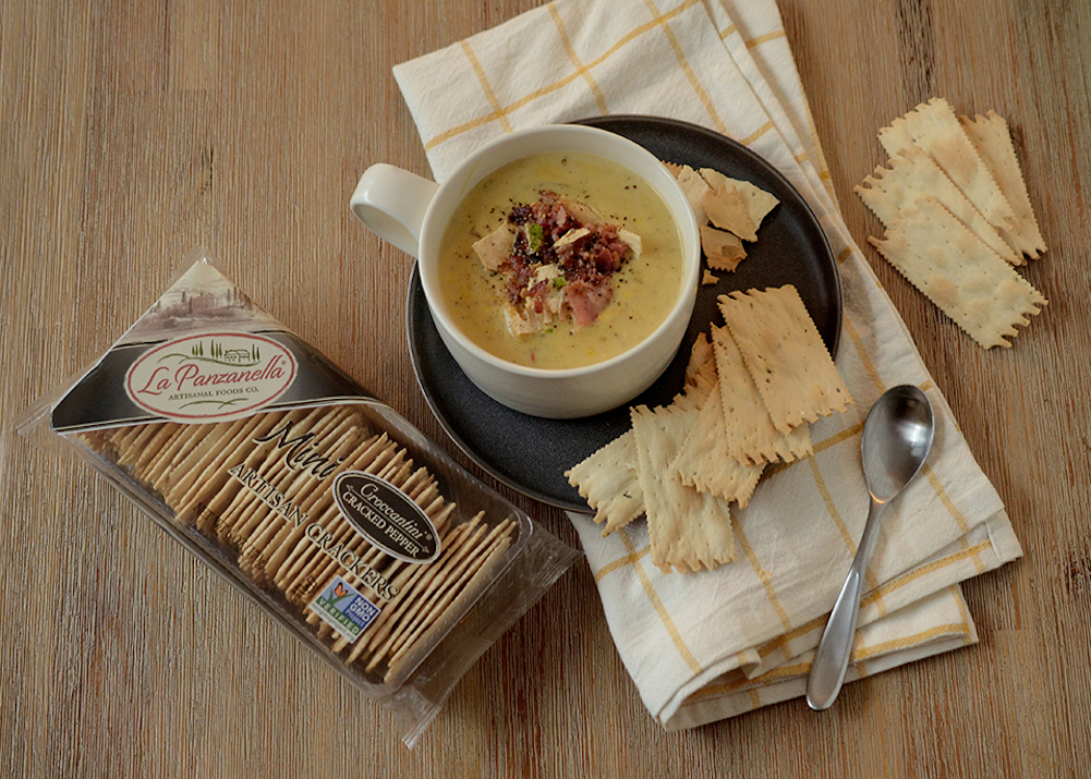 Roasted Poblano Corn Chowder With Bacon & Gouda - La Panzanella® Artisanal Foods