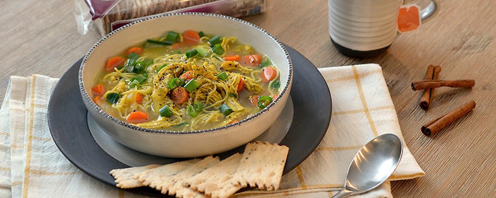 Tumeric Ginger Chicken Noodle Soup with La Panzanella Croccantini crackers