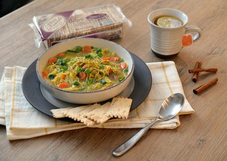 Tumeric Ginger Chicken Noodle Soup with La Panzanella Croccantini crackers